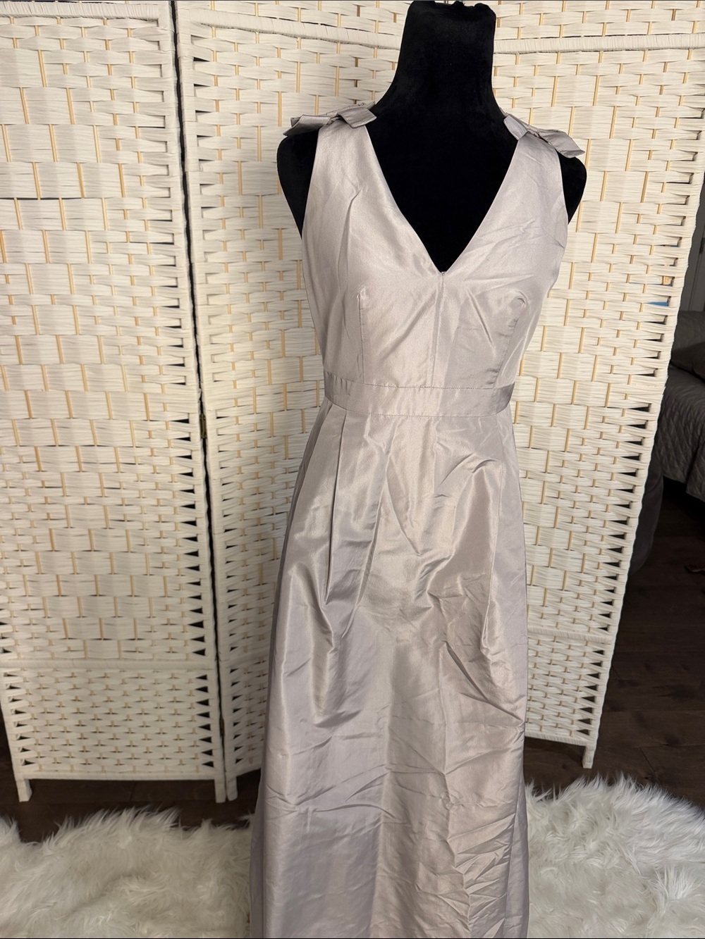J. Crew Silver V-Neck Bow-Shoulder Evening Gown